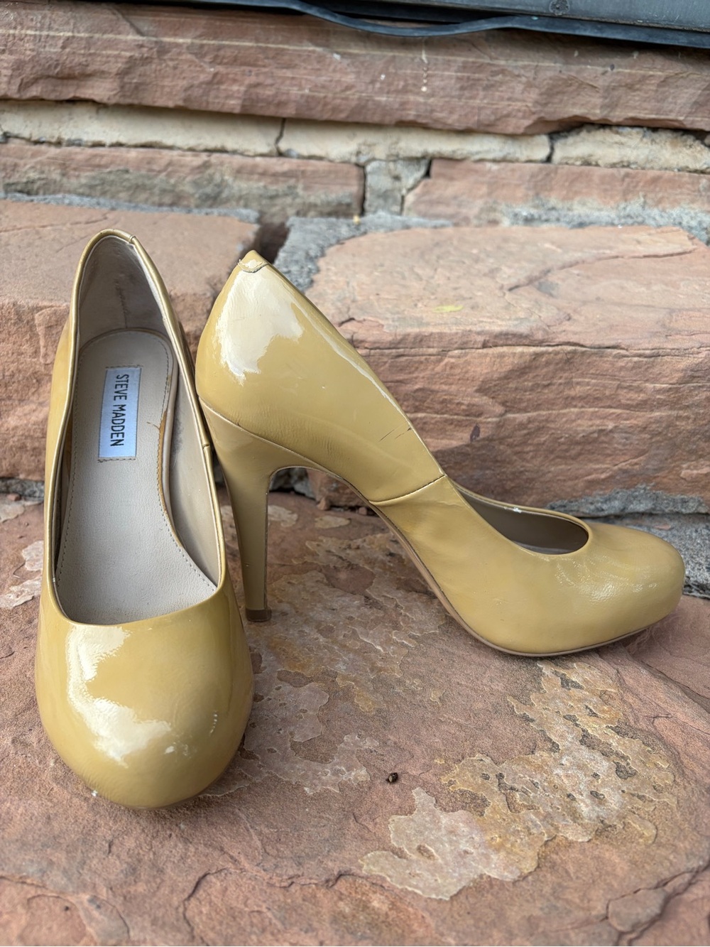 Steve Madden Yellow Patent Round-Toe High Heels